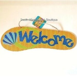 WELCOME Flip Flop Wood Tiki Bar Sign Luau Island Beach House Decor Wall Door
